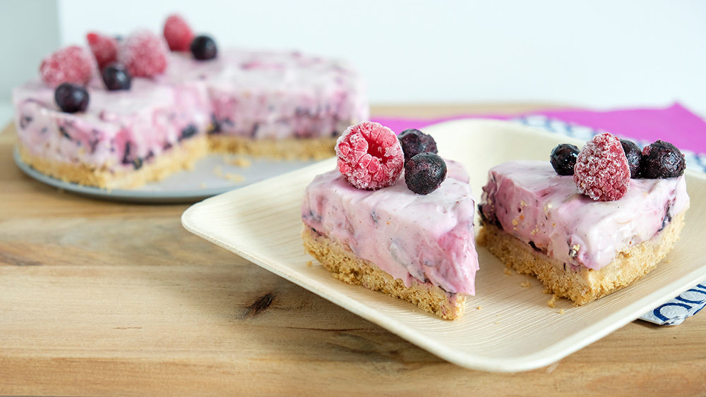 Helemaal vegan en geen oven nodig voor deze veganistische no bake cheesecake. vegan no bake cheesecake met Violife Creamy original, veganistisch